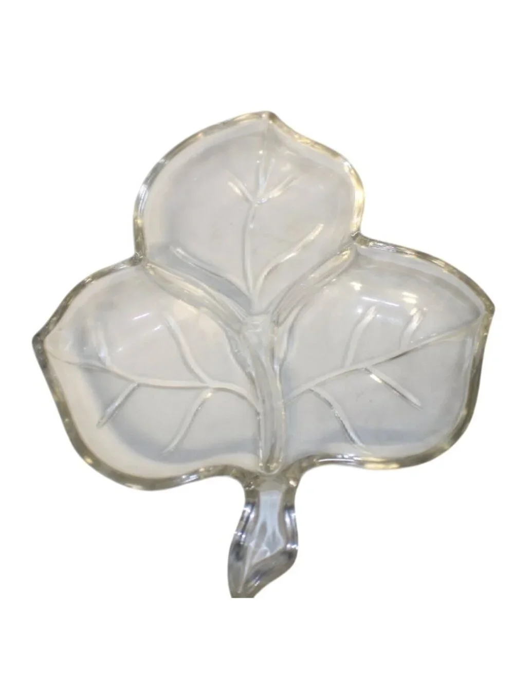 Leaf-Shaped Clear Glass Divided Serving Dish Decorative Plate 8x7